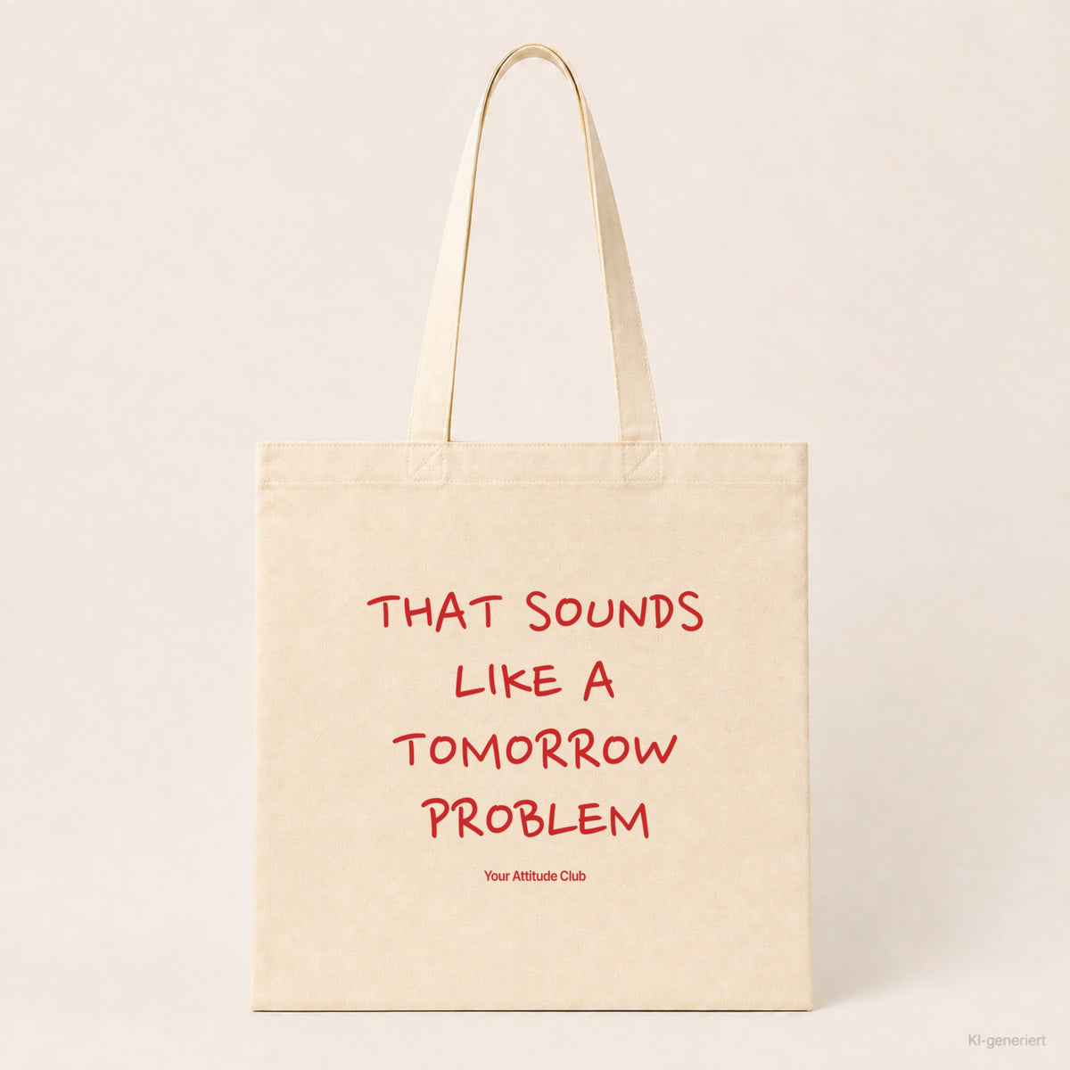 That Sounds Like a Tomorrow Problem – Stoffbeutel mit Spruch natur mit rotem Aufdruck, Produktansicht