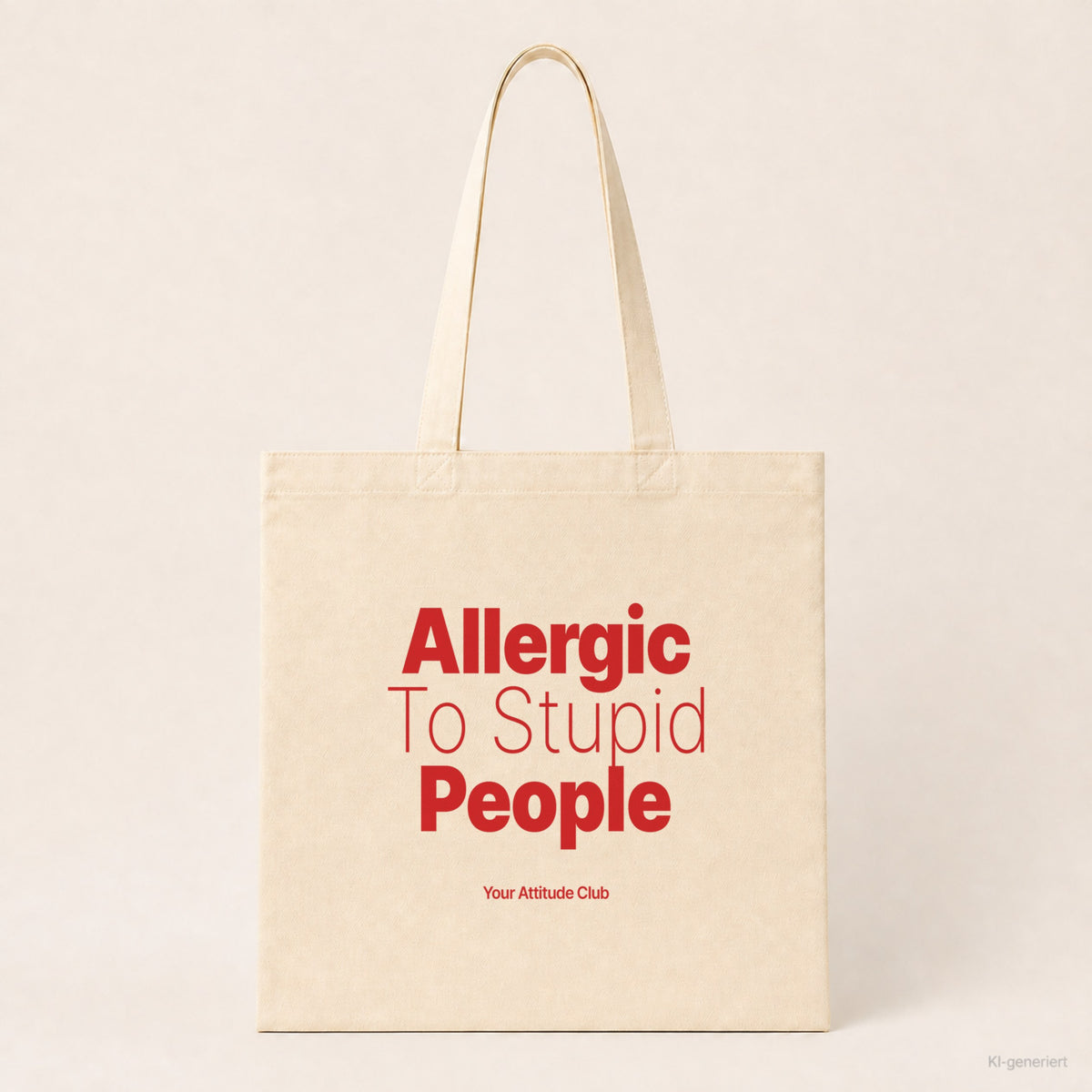 Allergic To Stupid People – Stoffbeutel mit Spruch natur mit rotem Aufdruck, Produktansicht