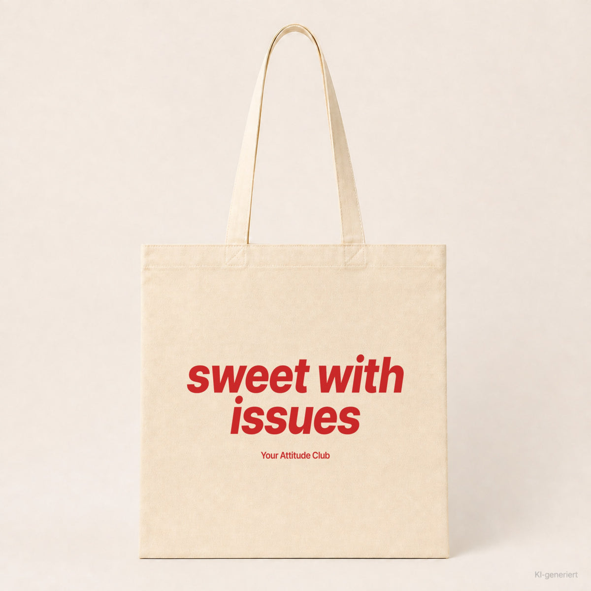Sweet With Issues – Stoffbeutel mit Spruch natur mit rotem Aufdruck, Produktansicht