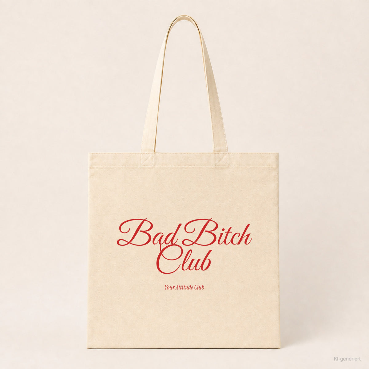 Bad Bitch Club – Stoffbeutel mit Spruch natur mit rotem Aufdruck, Produktansicht