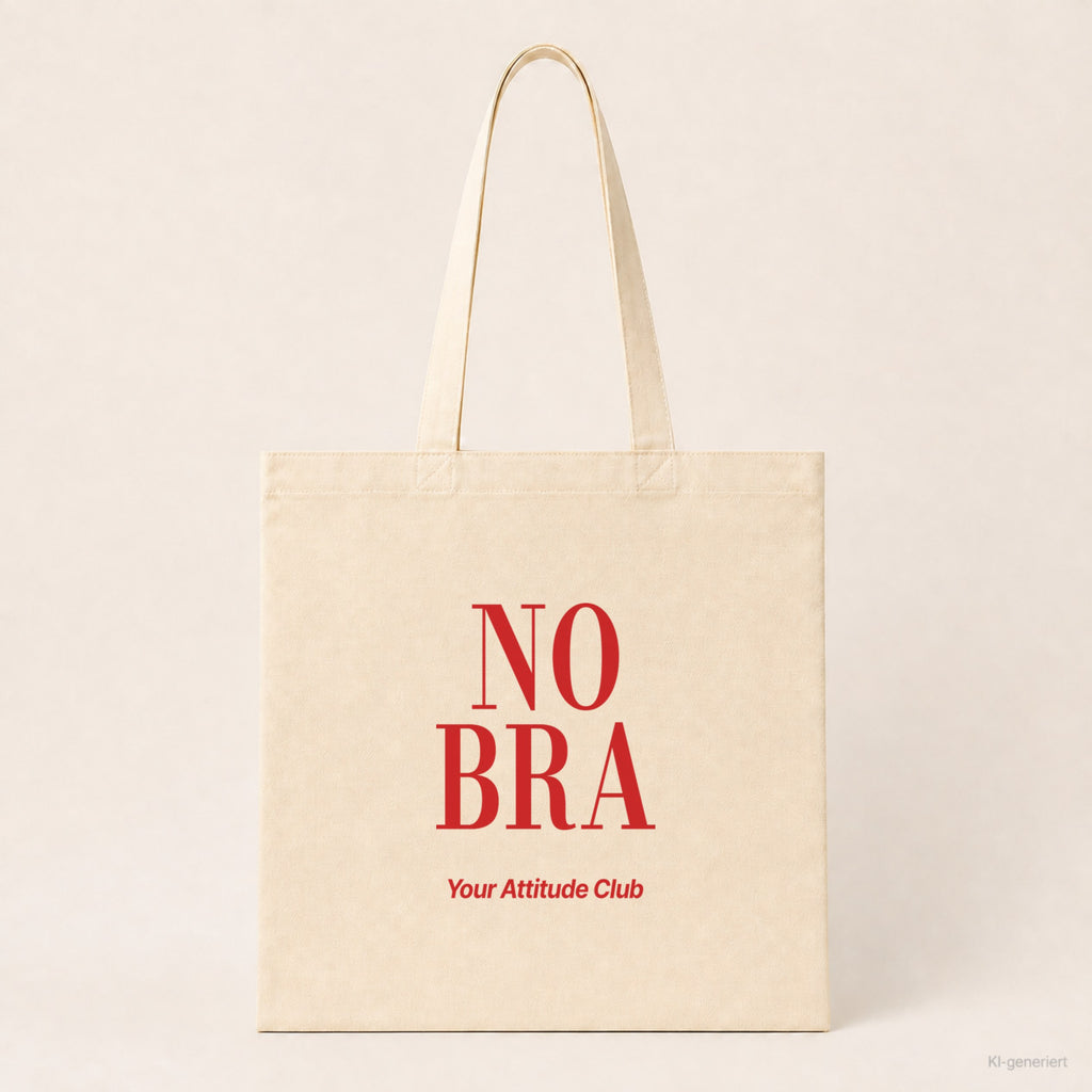 No Bra – Stoffbeutel mit Spruch natur mit rotem Aufdruck, Produktansicht