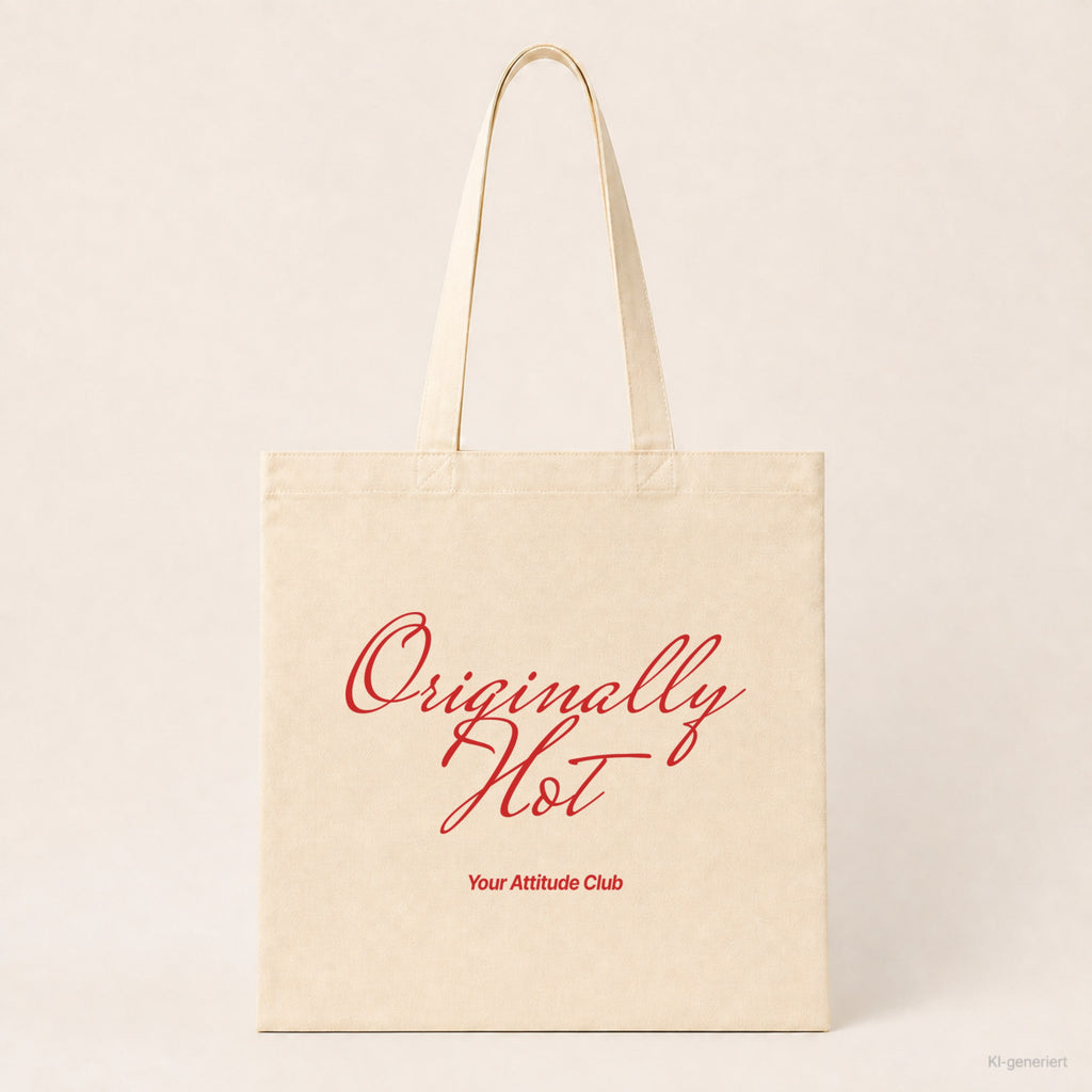 Originally Hot – Stoffbeutel mit Spruch natur mit rotem Aufdruck, Produktansicht
