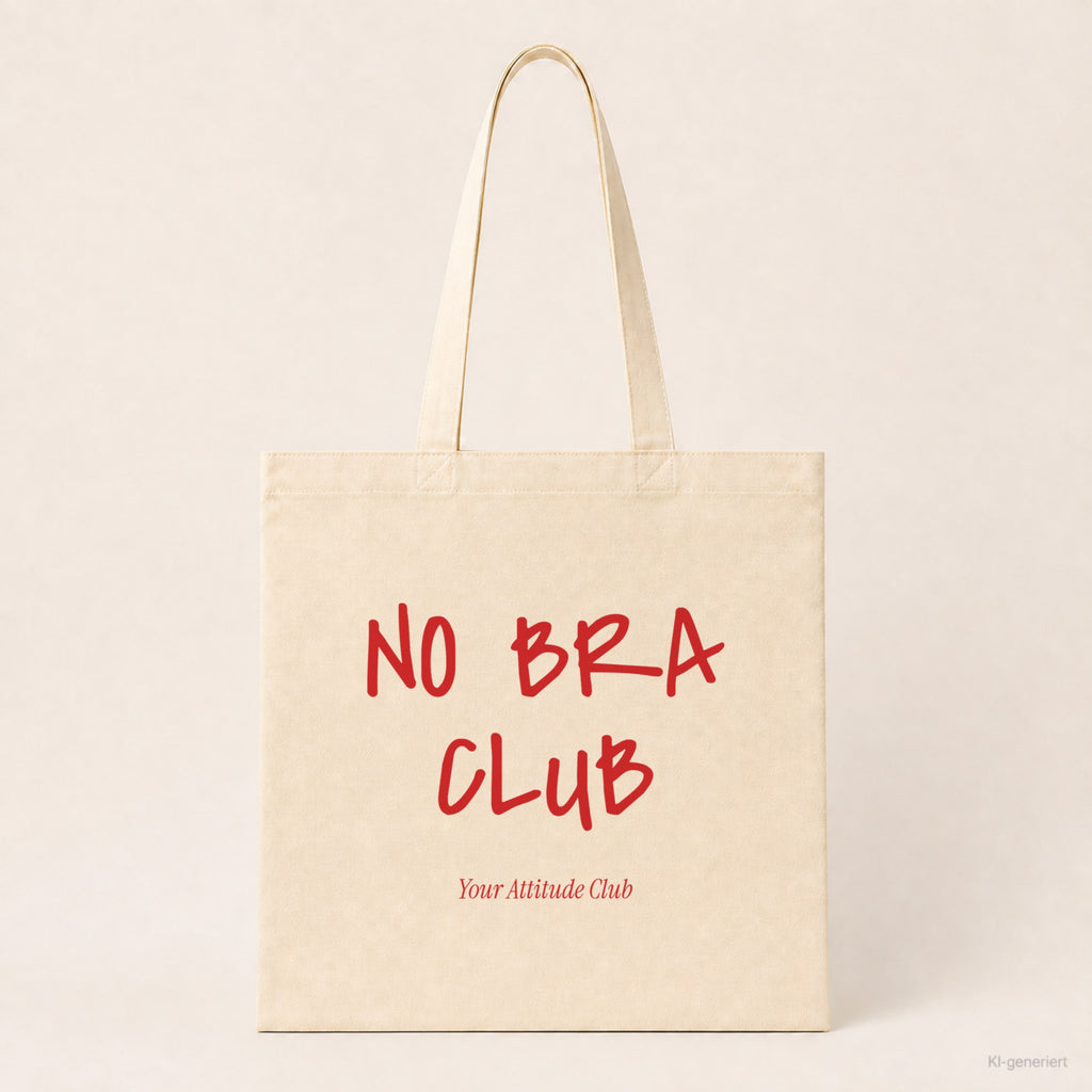 No Bra Club – Stoffbeutel mit Spruch natur mit rotem Aufdruck, Produktansicht