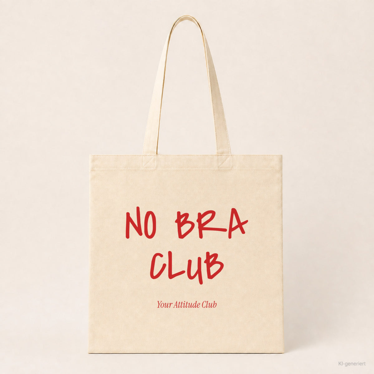 No Bra Club – Stoffbeutel mit Spruch natur mit rotem Aufdruck, Produktansicht