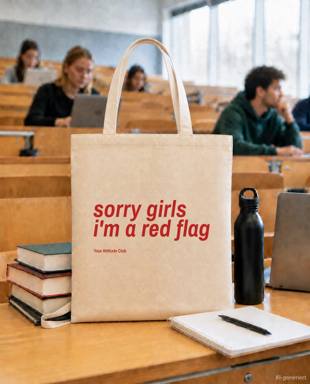 Sorry Girls I'm A Red Flag – Stoffbeutel mit Spruch natur mit rotem Aufdruck, in der Uni