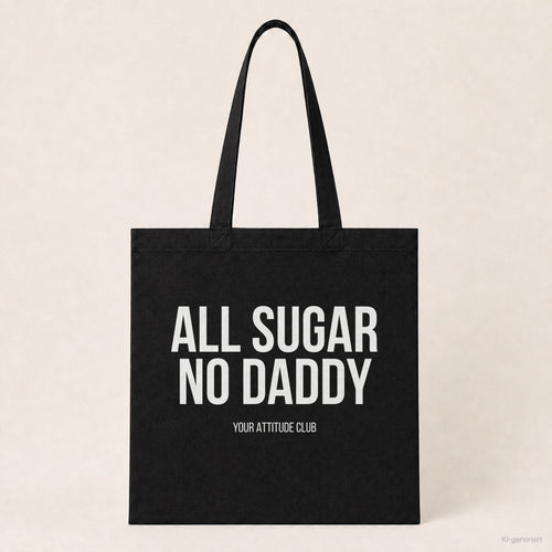 All sugar no daddy – Stoffbeutel mit Spruch schwarz mit weißem Aufdruck, Produktansicht