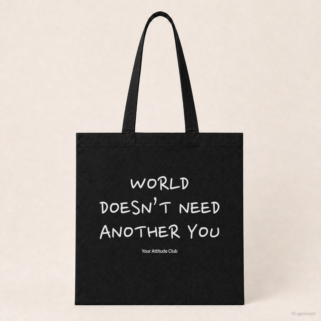 World Doesn’t Need Another You – Stoffbeutel mit Spruch schwarz mit weißem Aufdruck, Produktansicht