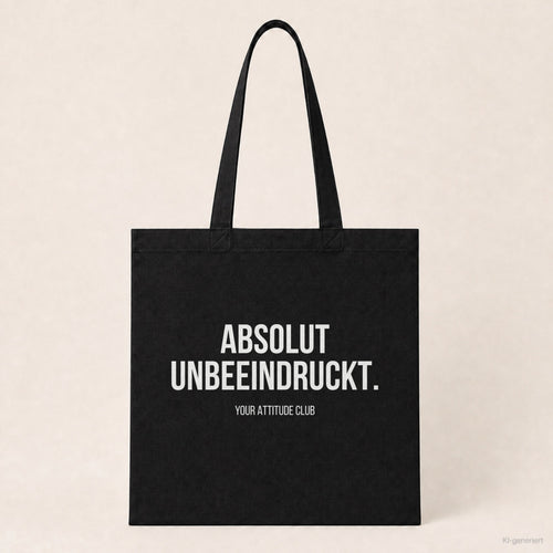 Absolut unbeeindruckt. – Stoffbeutel mit Spruch schwarz mit weißem Aufdruck, Produktansicht