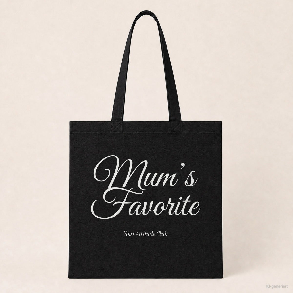 Mum’s Favorite – Stoffbeutel mit Spruch schwarz mit weißem Aufdruck, Produktansicht
