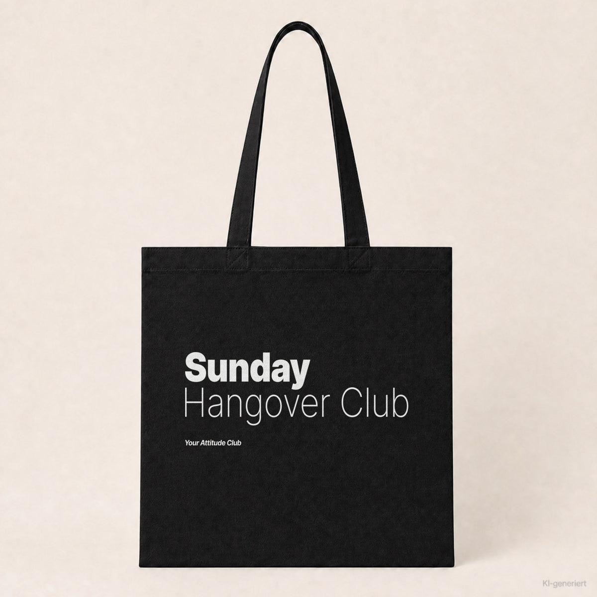Sunday Hangover Club – Stoffbeutel mit Spruch schwarz mit weißem Aufdruck, Produktansicht