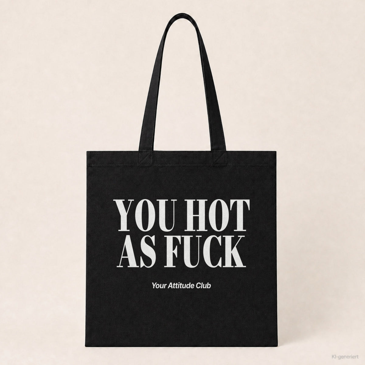You Hot As Fuck – Stoffbeutel mit Spruch schwarz mit weißem Aufdruck, Produktansicht
