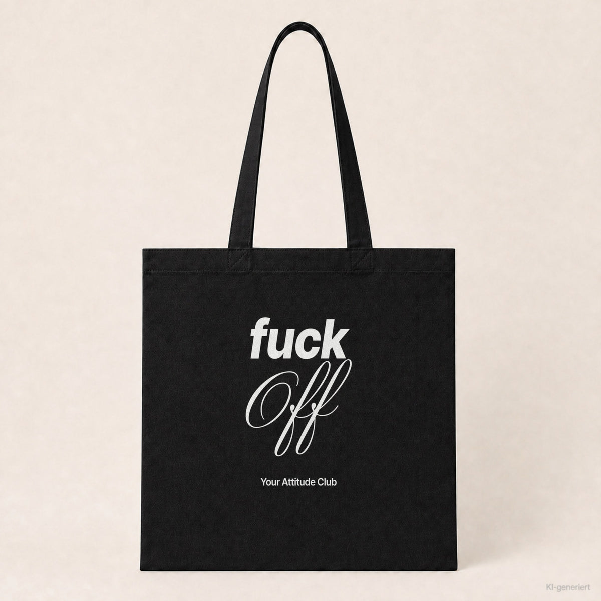 Fuck Off – Stoffbeutel mit Spruch schwarz mit weißem Aufdruck, Produktansicht