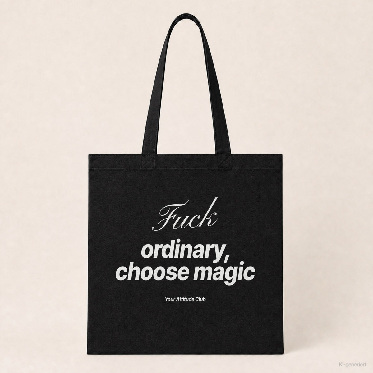Fuck Ordinary, Choose Magic – Stoffbeutel mit Spruch schwarz mit weißem Aufdruck, Produktansicht