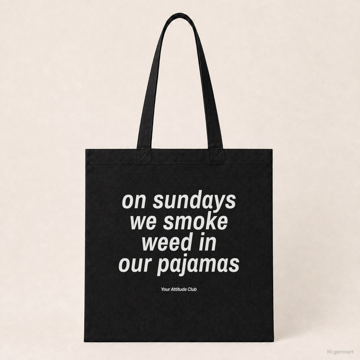 On Sundays we smoke weed in our pajamas – Stoffbeutel mit Spruch schwarz mit weißem Aufdruck, Produktansicht
