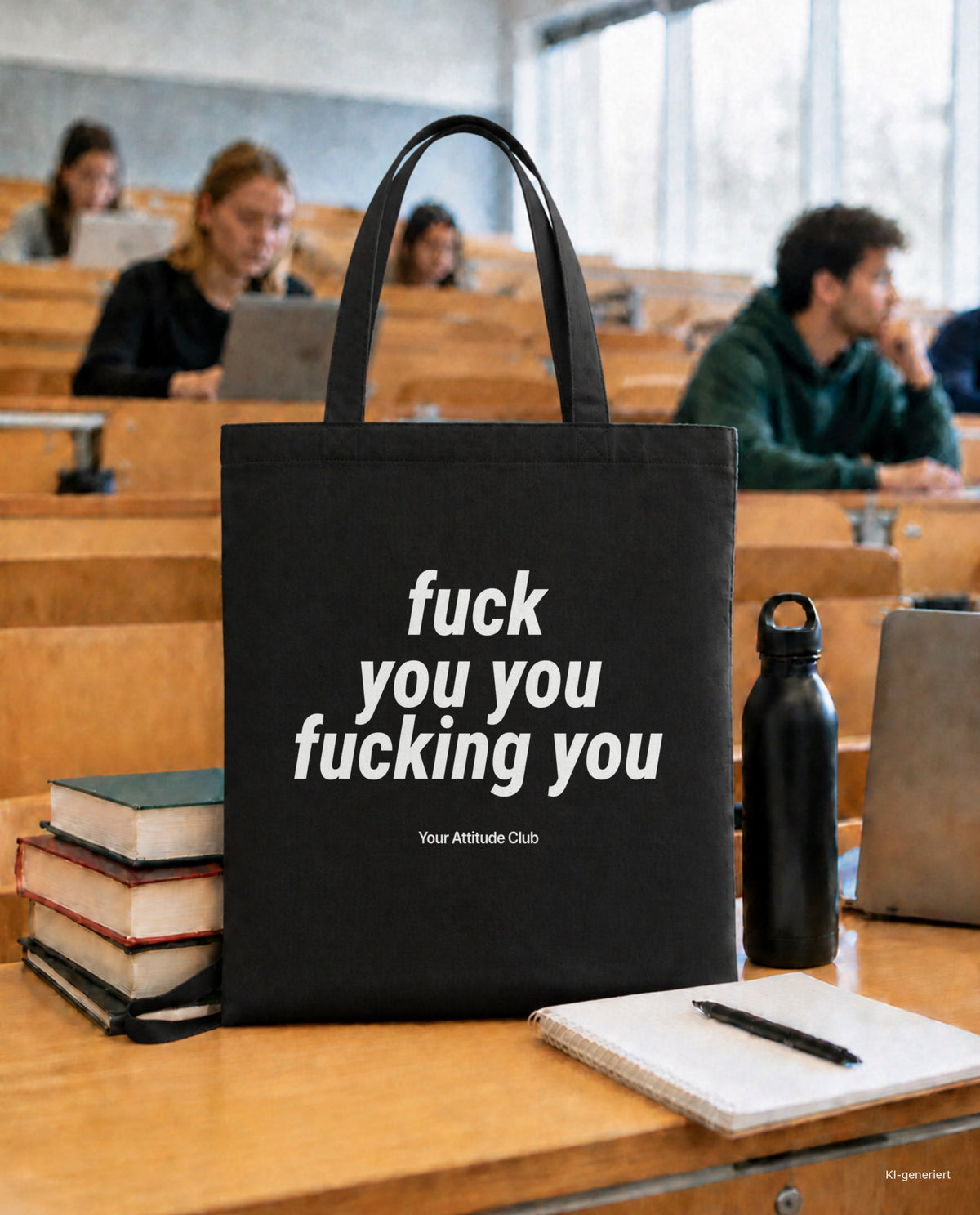 Fuck You You Fucking You – Stoffbeutel mit Spruch schwarz mit weißem Aufdruck, in der Uni