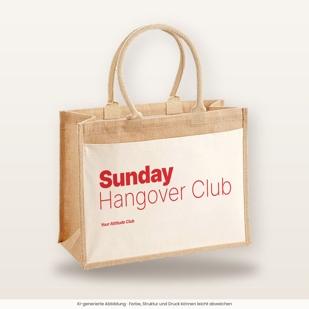 Sunday Hangover Club – Jutetasche mit Spruch, große Jutetasche, Produktansicht