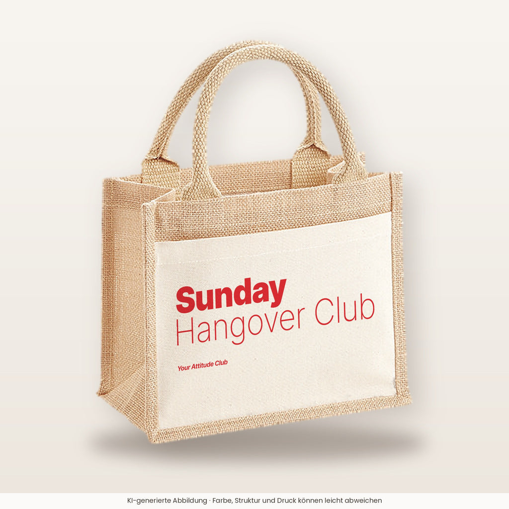 Sunday Hangover Club – Jutetasche mit Spruch, kleine Jutetasche 26 × 22 cm