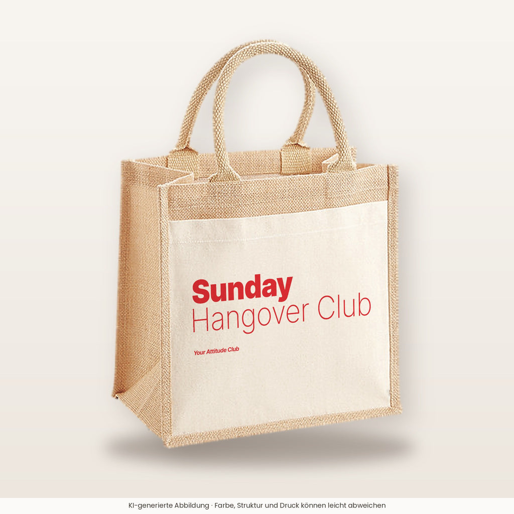Sunday Hangover Club – Jutetasche mit Spruch, mittlere Jutetasche 30 × 30 cm