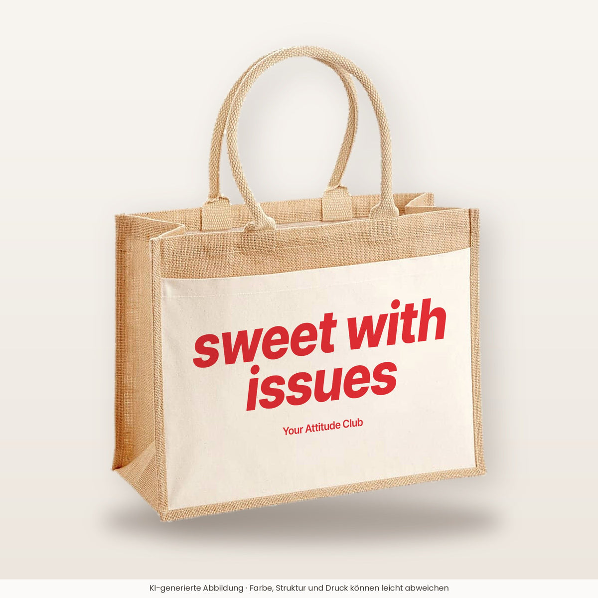 Sweet With Issues – Jutetasche mit Spruch, große Jutetasche, Produktansicht