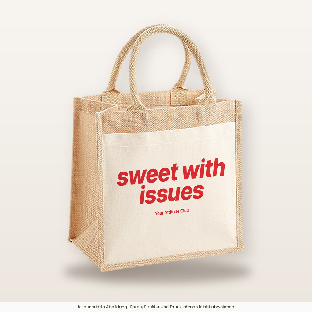 Sweet With Issues – Jutetasche mit Spruch, mittlere Jutetasche 30 × 30 cm