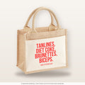 Tanlines, Diet Coke, brunettes, biceps. – Jutetasche mit Spruch, kleine Jutetasche 26 × 22 cm