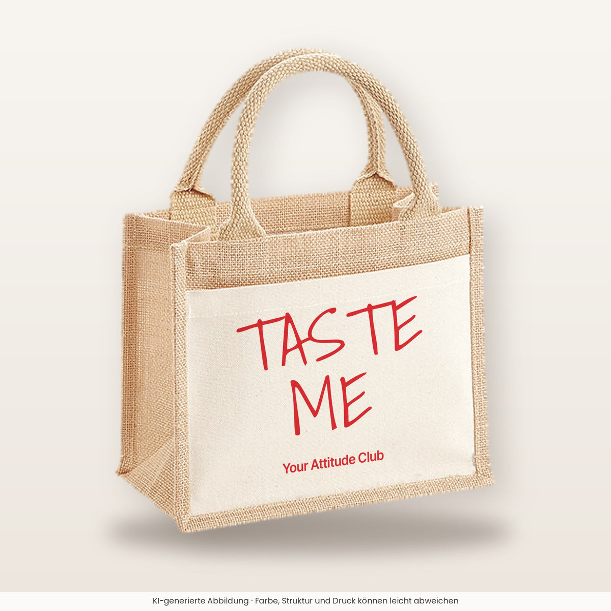 Taste Me – Jutetasche mit Spruch, kleine Jutetasche 26 × 22 cm