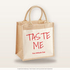 Taste Me – Jutetasche mit Spruch, mittlere Jutetasche 30 × 30 cm