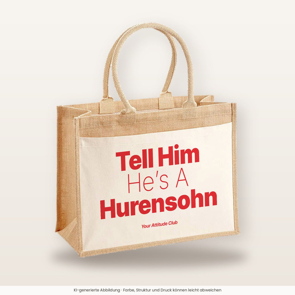 Tell Him He’s A Hurensohn – Jutetasche mit Spruch, große Jutetasche, Produktansicht