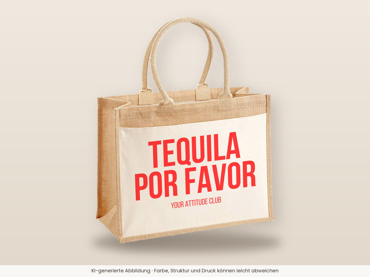 Tequila por favor – Jutetasche mit Spruch, große Jutetasche, Detailansicht