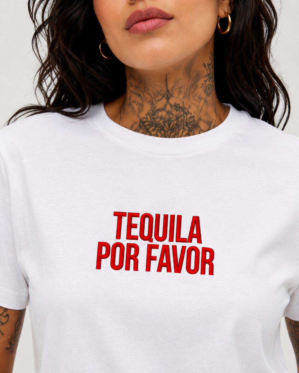 TEQUILA POR FAVOR – besticktes Damen Shirt, lustiges Statement T-Shirt, Geschenk für Freundin, Partyshirt, Bio-Baumwolle, Weiß oder Schwarz
