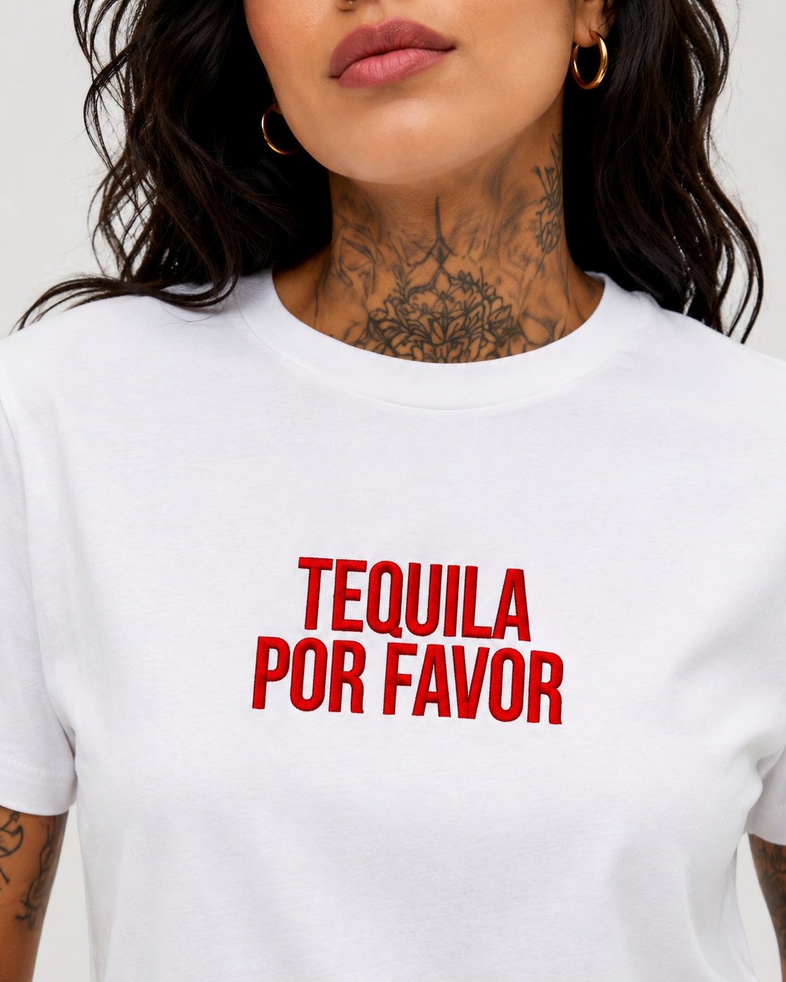 TEQUILA POR FAVOR – besticktes Damen Shirt, lustiges Statement T-Shirt, Geschenk für Freundin, Partyshirt, Bio-Baumwolle, Weiß oder Schwarz