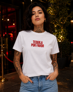 TEQUILA POR FAVOR – besticktes Damen Shirt, lustiges Statement T-Shirt, Geschenk für Freundin, Partyshirt, Bio-Baumwolle, Weiß oder Schwarz
