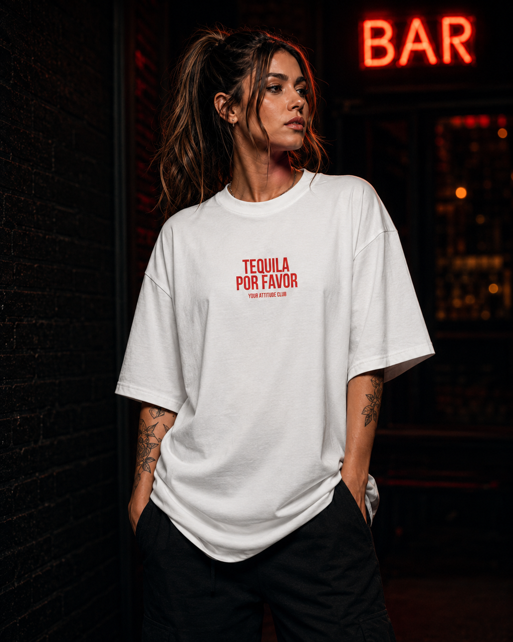 TEQUILA POR FAVOR | Oversize Shirt Unisex mit Frontprint, Statement Shirt aus Bio-Baumwolle
