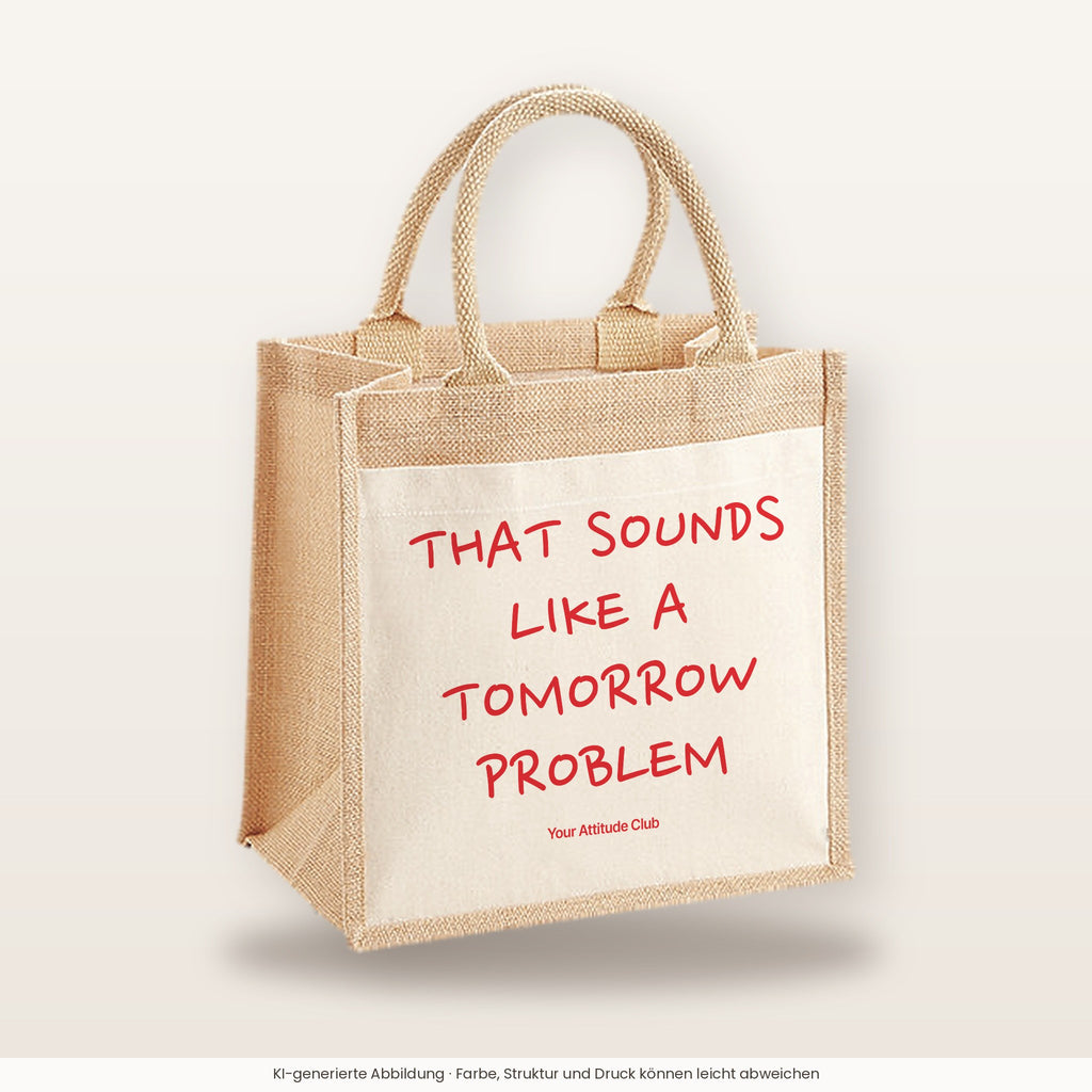 That Sounds Like a Tomorrow Problem – Jutetasche mit Spruch, mittlere Jutetasche 30 × 30 cm