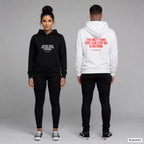The only thing that can stop me is nothing – Hoodie unisex mit Frontprint (Frau, Schwarz) und Backprint (Mann, Weiß)