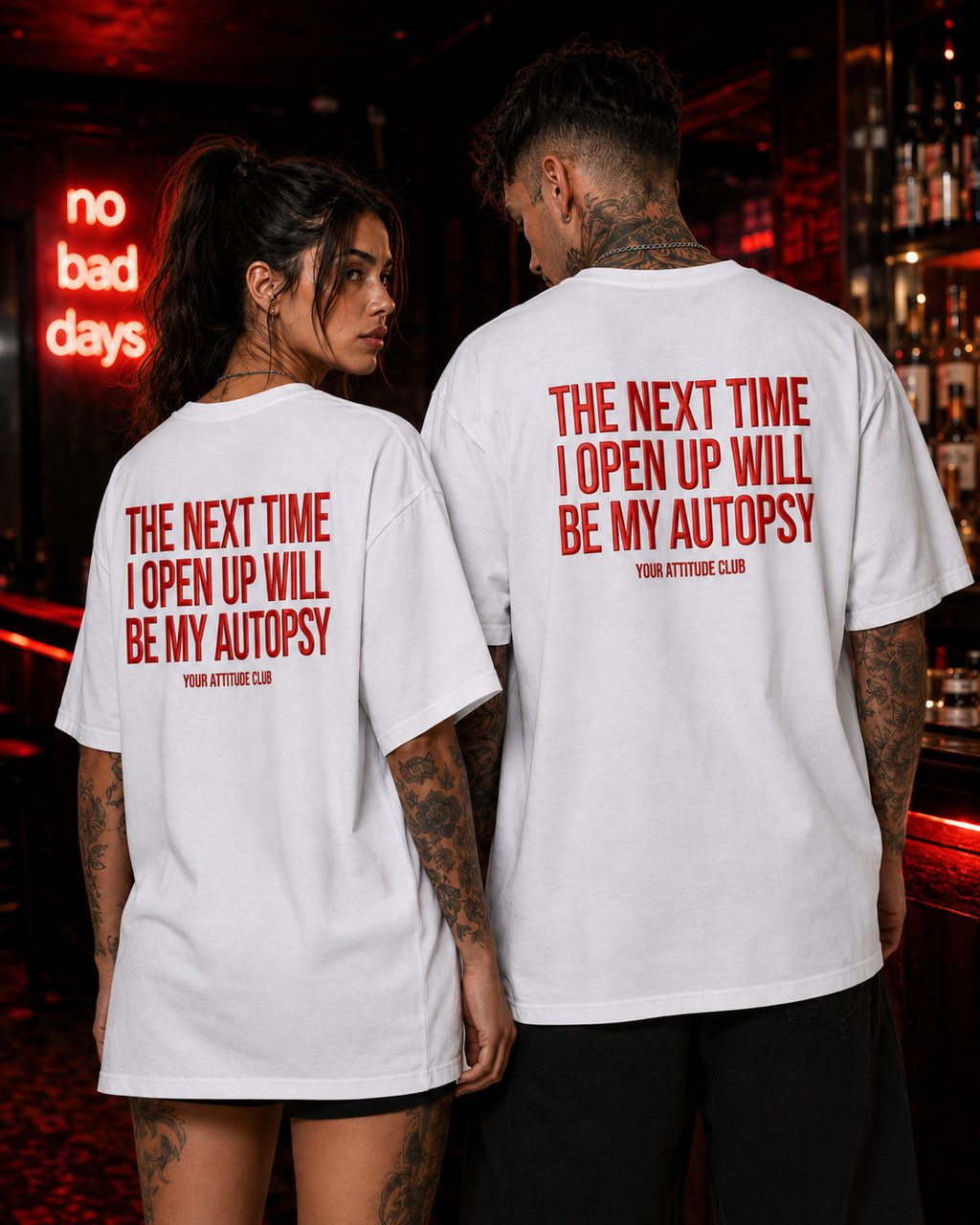 THE NEXT TIME I OPEN UP WILL BE MY AUTOPSY – Schwarzes Oversize Unisex Shirt, schwarzer Humor, Sarkasmus Shirt, lustiger Spruch, Backprint, Geschenk