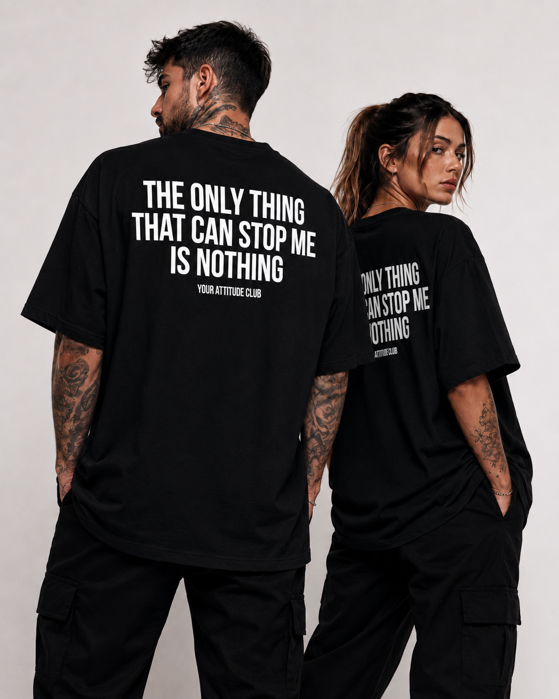THE ONLY THING THAT CAN STOP ME IS NOTHING – Unisex Oversize T-Shirt mit Backprint, motivierendes Statement Shirt, Streetwear Geschenk