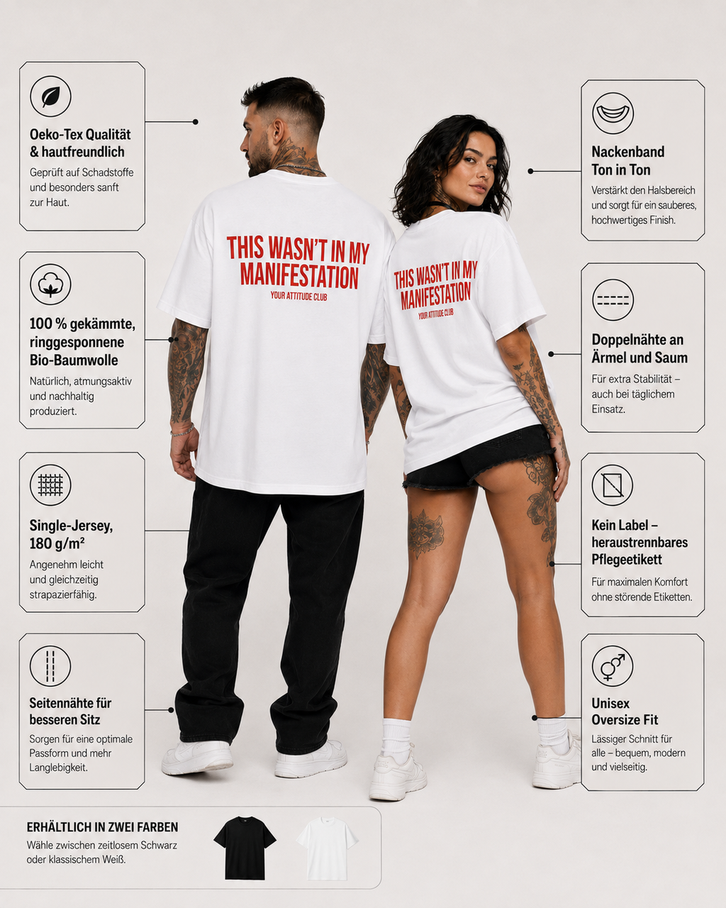 THIS WASN’T IN MY MANIFESTATION – Schwarzes Oversize Unisex Shirt, lustiger Spruch, Sarkasmus Shirt, Statement Shirt, Backprint, Geschenk, Streetwear
