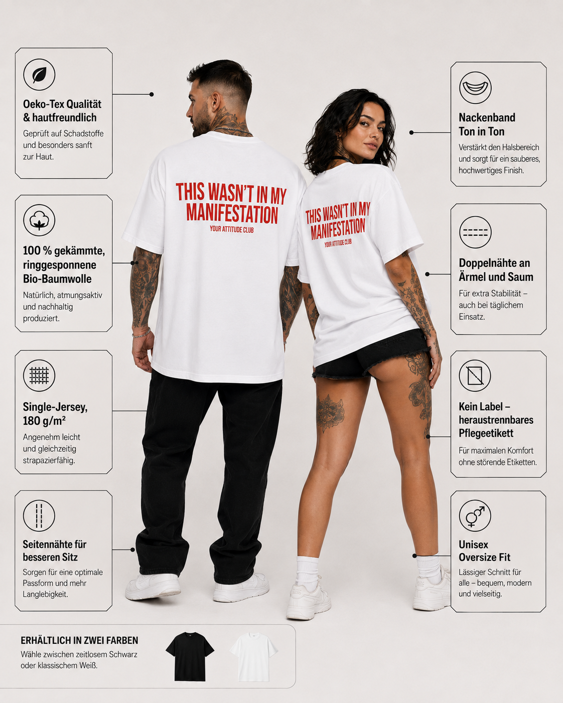 THIS WASN’T IN MY MANIFESTATION – Schwarzes Oversize Unisex Shirt, lustiger Spruch, Sarkasmus Shirt, Statement Shirt, Backprint, Geschenk, Streetwear