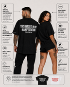 THIS WASN’T IN MY MANIFESTATION – Weißes Oversize Unisex Shirt, lustiger Spruch, Sarkasmus Shirt, Statement Shirt, Backprint, Geschenk, Streetwear