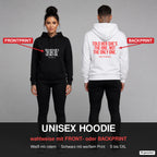 Told her she’s the one. not the only one – Hoodie wahlweise mit Frontprint oder Backprint – Frau vorne in Schwarz, Mann hinten in Weiß