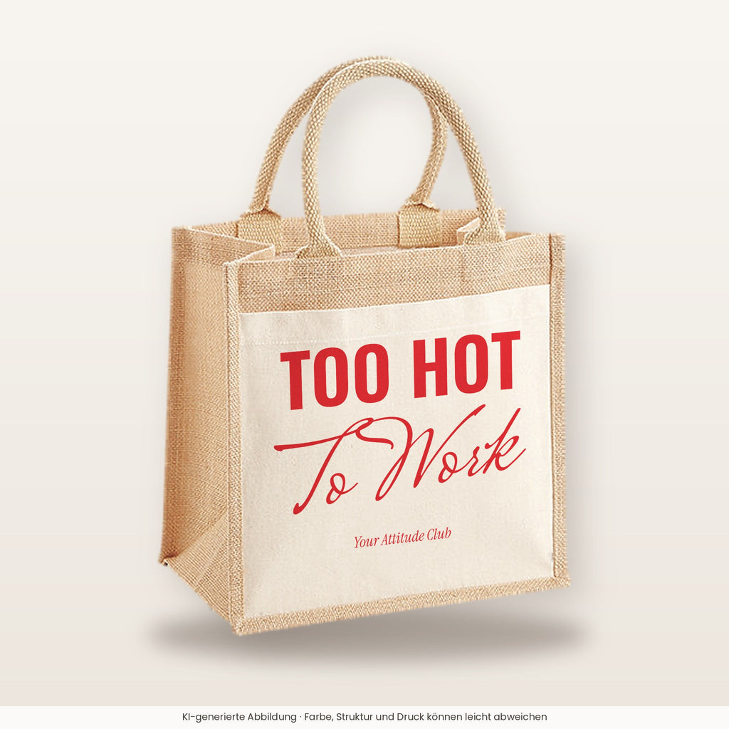 Too Hot To Work – Jutetasche mit Spruch, mittlere Jutetasche 30 × 30 cm