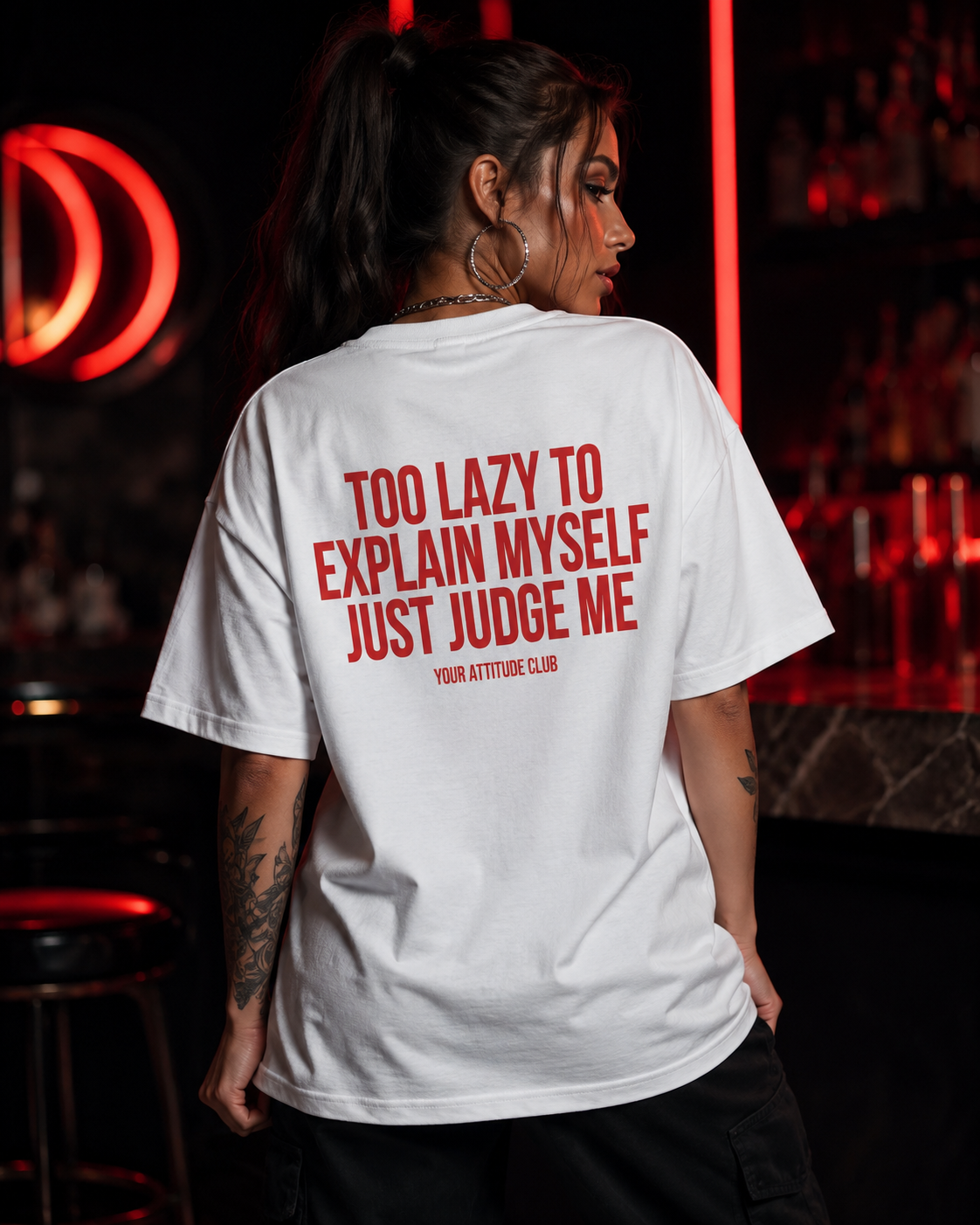 TOO LAZY TO EXPLAIN MYSELF JUST JUDGE ME | Oversize Shirt Unisex mit Backprint, Statement Shirt aus Bio-Baumwolle