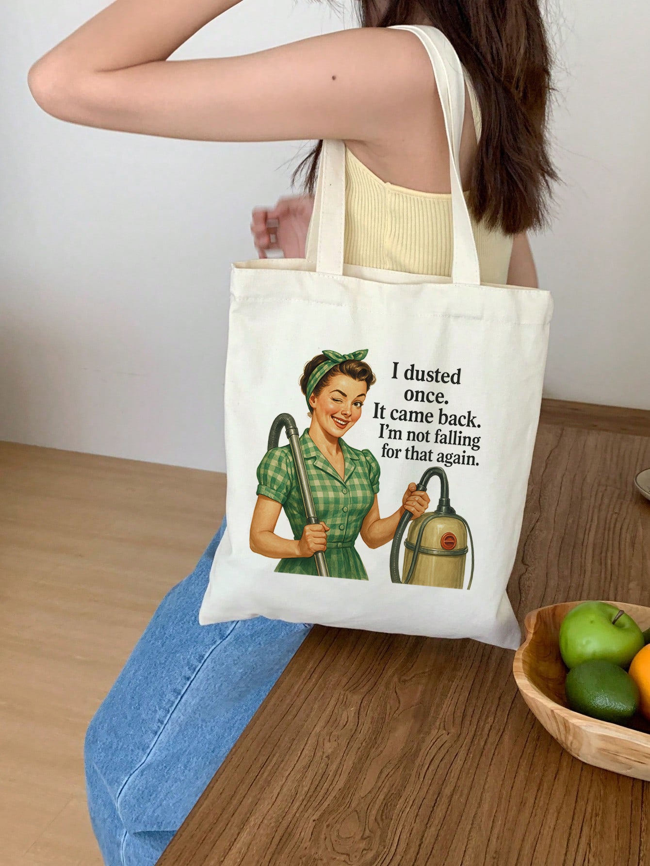 i dusted once it came back im not falling for that again Baumwollbeutel Stofftasche 38x42 cm 11 Farben nachhaltig lustige Tragetasche Shopper Geschenkidee Retro Vintage Humor