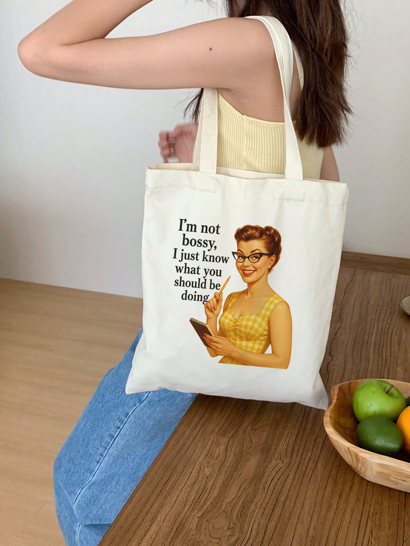 im not bossy i just know what you should be doing Baumwollbeutel Stofftasche 38x42 cm 11 Farben nachhaltig lustig Shopper Retro Vintage Geschenkidee witzige Sprüche