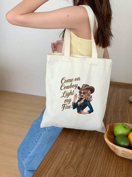 come on cowboy light my fire Baumwollbeutel Stofftasche lustig retro vintage spruch nachhaltig bedruckt Geschenkidee Damen Herren Shopper 38x42 cm 11 Farben