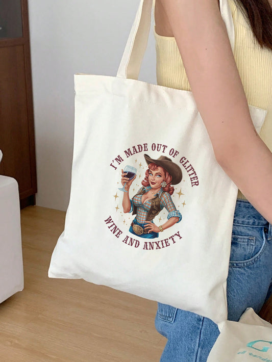 i am made out of glitter wine and anxiety Baumwollbeutel Stofftasche lustig retro vintage nachhaltig bedruckt Festival Geschenkidee Damen Herren 38x42 cm 11 Farben