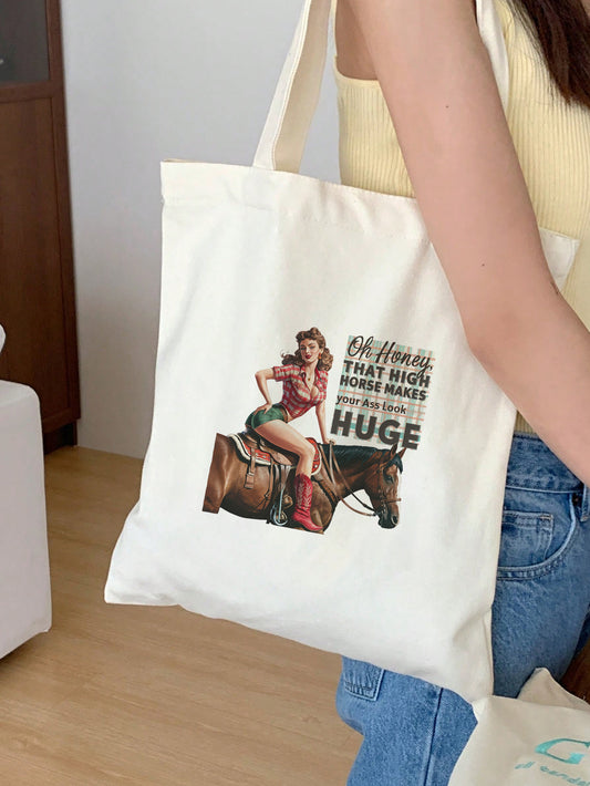 oh honey that high horse makes your ass look huge Baumwollbeutel Stofftasche nachhaltig retro vintage lustig Spruchtasche Festival Geschenkidee Damen Herren 38x42 cm lange Henkel 11 Farben Shopper