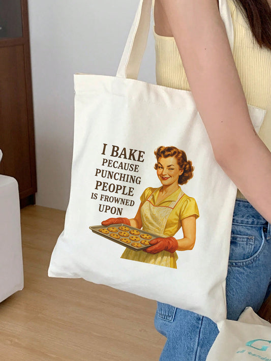 i-bake-because-punching-people Baumwollbeutel Stofftasche 38x42 cm 11 Farben nachhaltig lustige Tragetasche Shopper Geschenkidee Retro Vintage Humor