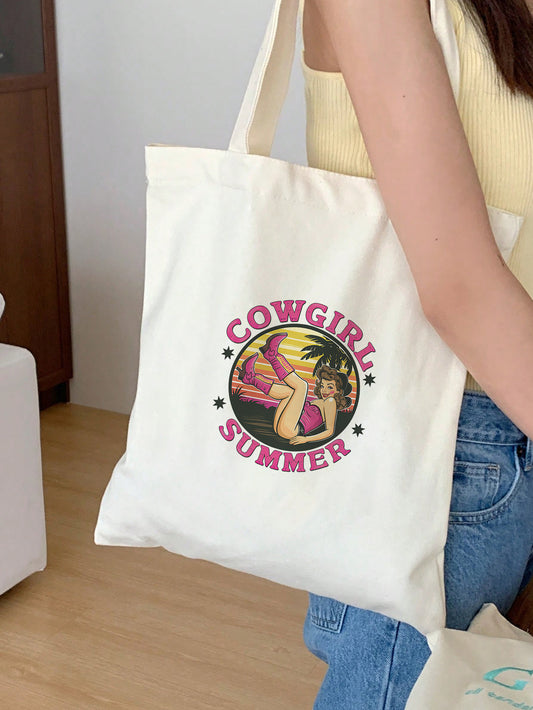 cowgirl summer Baumwollbeutel Stofftasche retro vintage lustig nachhaltig bedruckt Festival Shopper Geschenkidee Damen Herren 38x42 cm 11 Farben